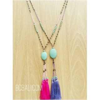 two color necklaces stone bead caps tassels bali